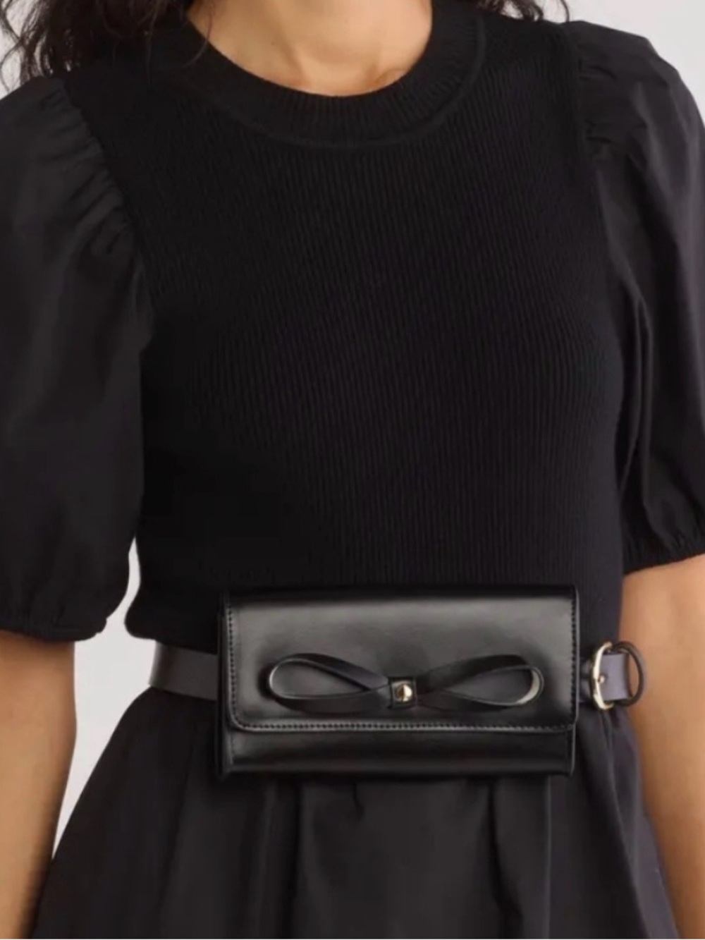 kate spade Black Leather Bow-Accent Mini Belt Bag